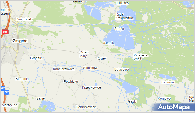 mapa Osiek gmina Żmigród, Osiek gmina Żmigród na mapie Targeo