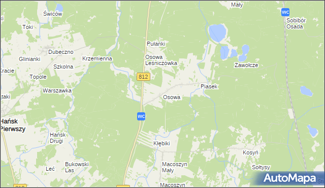 mapa Osowa gmina Hańsk, Osowa gmina Hańsk na mapie Targeo