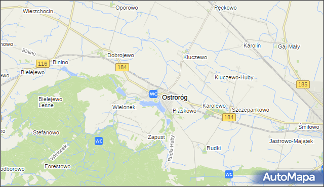 mapa Ostroróg powiat szamotulski, Ostroróg powiat szamotulski na mapie Targeo