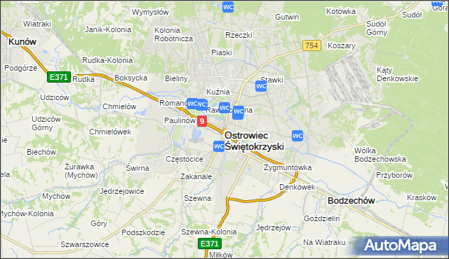 mapa Ostrowiec Świętokrzyski, Ostrowiec Świętokrzyski na mapie Targeo