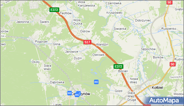 mapa Ostrowik gmina Celestynów, Ostrowik gmina Celestynów na mapie Targeo