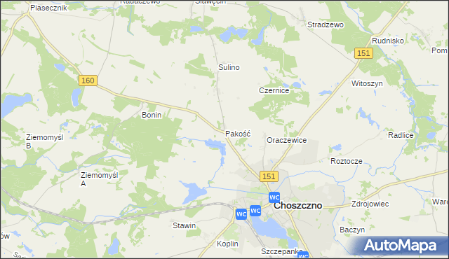 mapa Pakość gmina Choszczno, Pakość gmina Choszczno na mapie Targeo