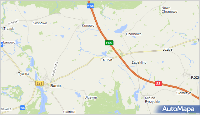 mapa Parnica gmina Banie, Parnica gmina Banie na mapie Targeo