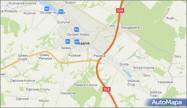 mapa Pasieka gmina Kraśnik, Pasieka gmina Kraśnik na mapie Targeo