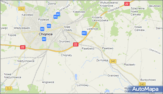 mapa Pawłówko gmina Chojnice, Pawłówko gmina Chojnice na mapie Targeo