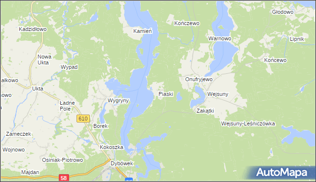 mapa Piaski gmina Ruciane-Nida, Piaski gmina Ruciane-Nida na mapie Targeo