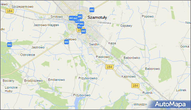 mapa Piaskowo gmina Szamotuły, Piaskowo gmina Szamotuły na mapie Targeo