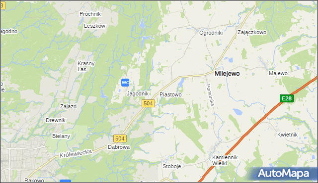 mapa Piastowo gmina Milejewo, Piastowo gmina Milejewo na mapie Targeo