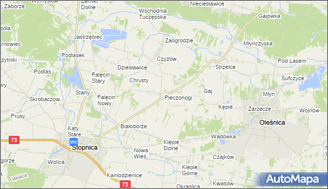 mapa Pieczonogi gmina Oleśnica, Pieczonogi gmina Oleśnica na mapie Targeo