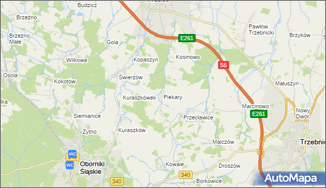 mapa Piekary gmina Oborniki Śląskie, Piekary gmina Oborniki Śląskie na mapie Targeo