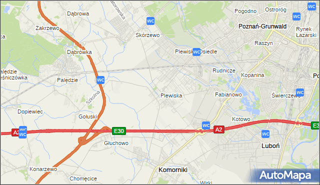 mapa Plewiska gmina Komorniki, Plewiska gmina Komorniki na mapie Targeo