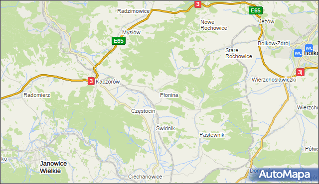 mapa Płonina gmina Bolków, Płonina gmina Bolków na mapie Targeo