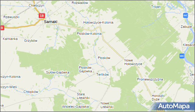 mapa Płosków gmina Sarnaki, Płosków gmina Sarnaki na mapie Targeo