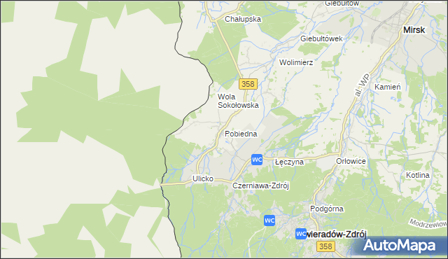 mapa Pobiedna gmina Leśna, Pobiedna gmina Leśna na mapie Targeo