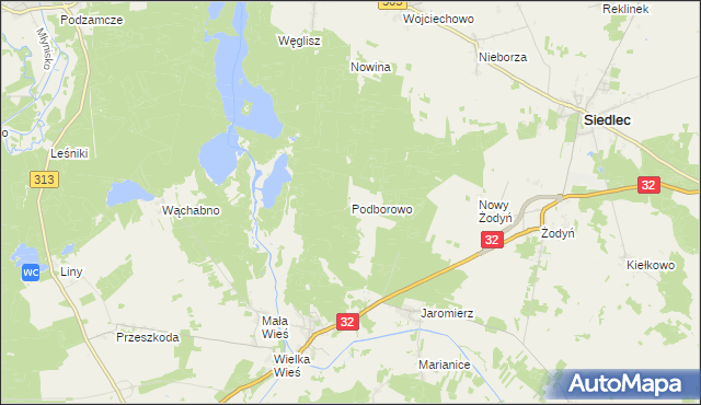mapa Podborowo gmina Siedlec, Podborowo gmina Siedlec na mapie Targeo