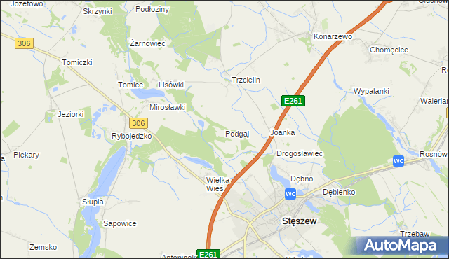 mapa Podgaj gmina Dopiewo, Podgaj gmina Dopiewo na mapie Targeo