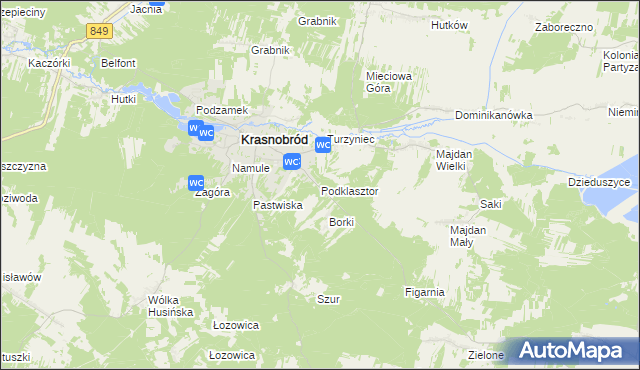 mapa Podklasztor gmina Krasnobród, Podklasztor gmina Krasnobród na mapie Targeo