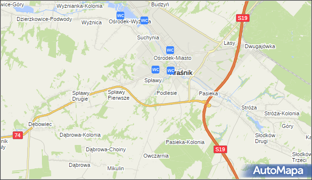mapa Podlesie gmina Kraśnik, Podlesie gmina Kraśnik na mapie Targeo
