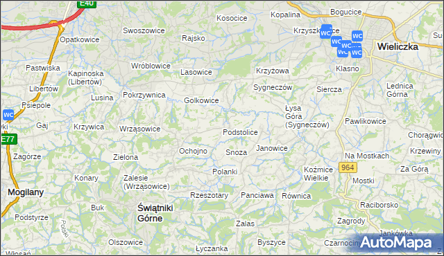 mapa Podstolice gmina Wieliczka, Podstolice gmina Wieliczka na mapie Targeo