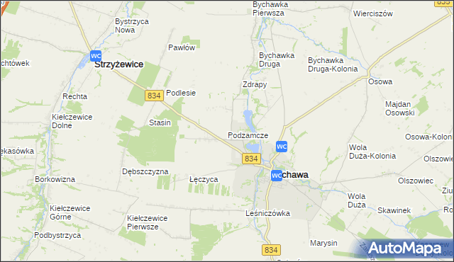 mapa Podzamcze gmina Bychawa, Podzamcze gmina Bychawa na mapie Targeo