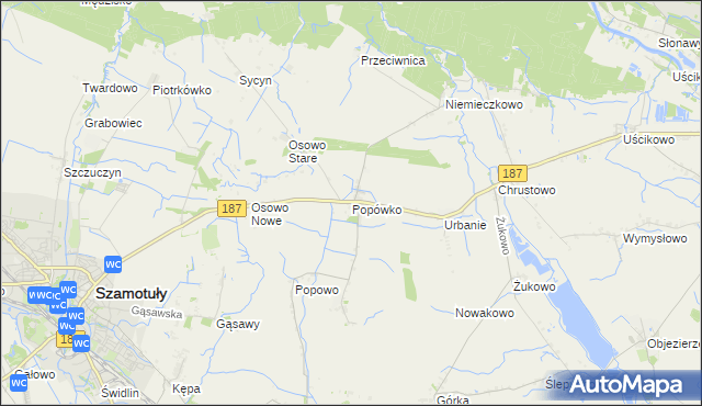 mapa Popówko gmina Oborniki, Popówko gmina Oborniki na mapie Targeo