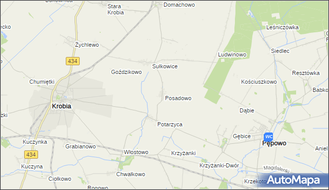 mapa Posadowo gmina Krobia, Posadowo gmina Krobia na mapie Targeo