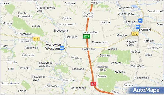 mapa Poskwitów, Poskwitów na mapie Targeo