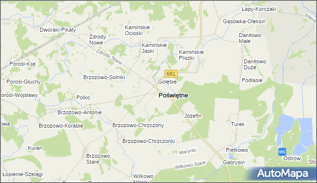 mapa Poświętne powiat białostocki, Poświętne powiat białostocki na mapie Targeo