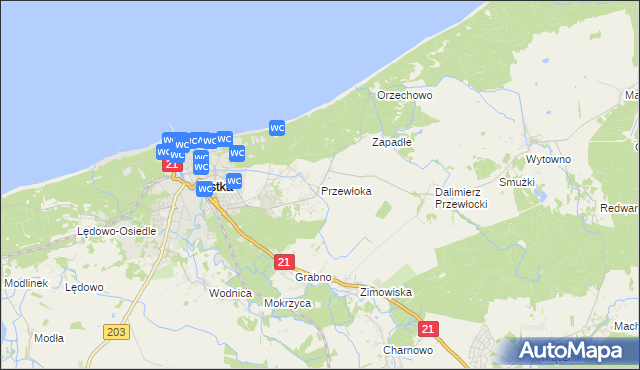 mapa Przewłoka gmina Ustka, Przewłoka gmina Ustka na mapie Targeo