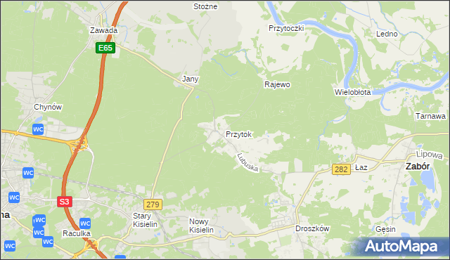 mapa Przytok gmina Zabór, Przytok gmina Zabór na mapie Targeo