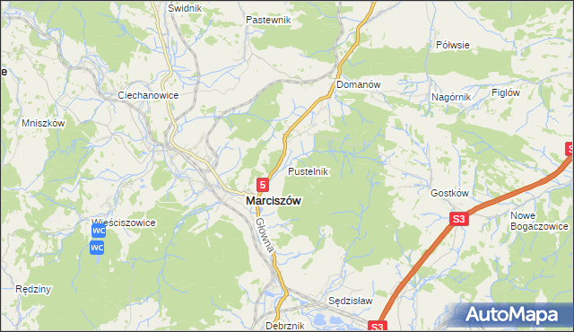 mapa Pustelnik gmina Marciszów, Pustelnik gmina Marciszów na mapie Targeo