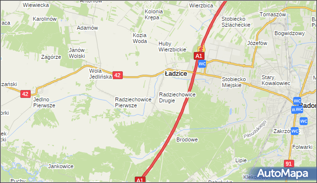 mapa Radziechowice Drugie, Radziechowice Drugie na mapie Targeo