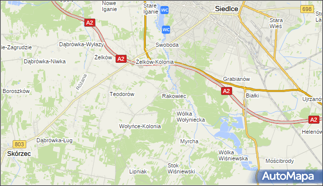 mapa Rakowiec gmina Siedlce, Rakowiec gmina Siedlce na mapie Targeo