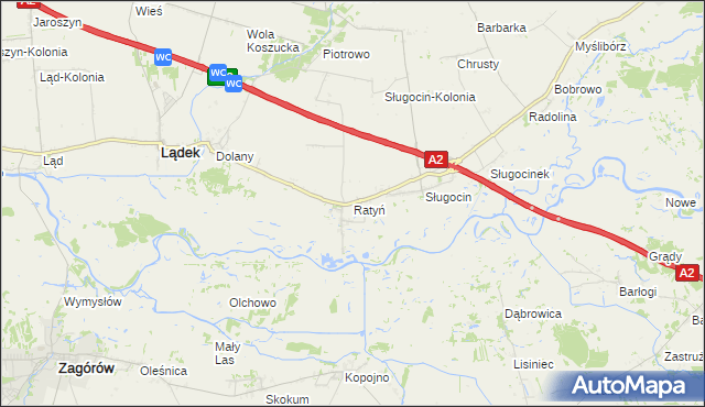 mapa Ratyń gmina Lądek, Ratyń gmina Lądek na mapie Targeo