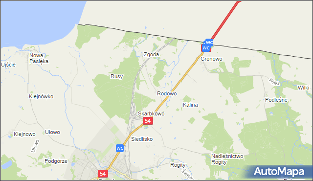 mapa Rodowo gmina Braniewo, Rodowo gmina Braniewo na mapie Targeo