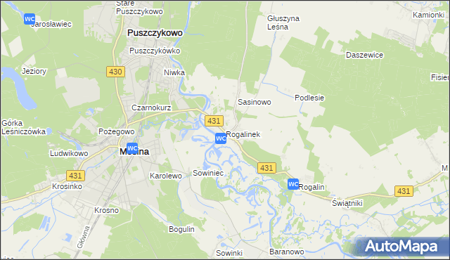 mapa Rogalinek, Rogalinek na mapie Targeo