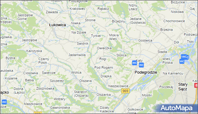 mapa Rogi gmina Podegrodzie, Rogi gmina Podegrodzie na mapie Targeo