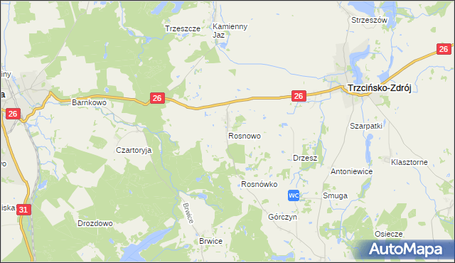 mapa Rosnowo gmina Trzcińsko-Zdrój, Rosnowo gmina Trzcińsko-Zdrój na mapie Targeo