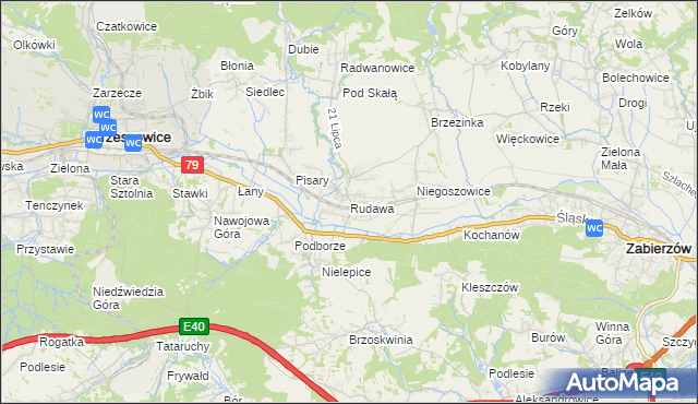 mapa Rudawa gmina Zabierzów, Rudawa gmina Zabierzów na mapie Targeo