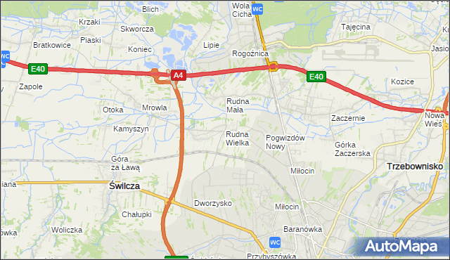 mapa Rudna Wielka gmina Świlcza, Rudna Wielka gmina Świlcza na mapie Targeo