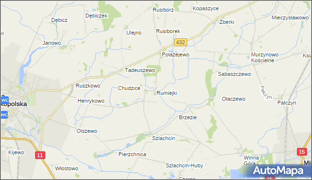 mapa Rumiejki gmina Środa Wielkopolska, Rumiejki gmina Środa Wielkopolska na mapie Targeo