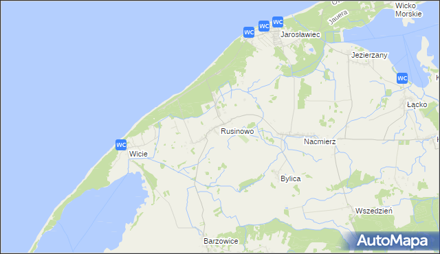 mapa Rusinowo gmina Postomino, Rusinowo gmina Postomino na mapie Targeo