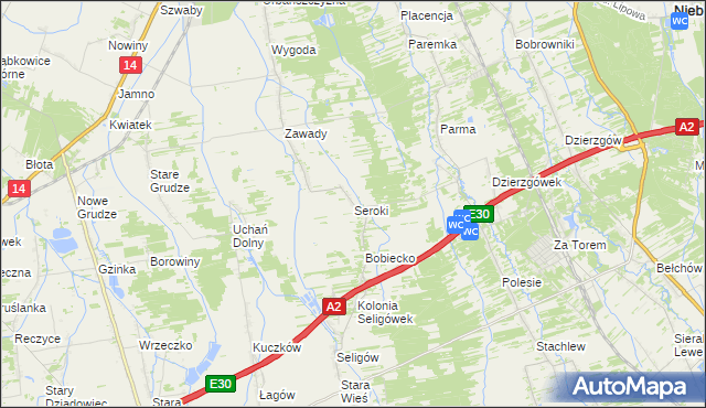 mapa Seroki gmina Łyszkowice, Seroki gmina Łyszkowice na mapie Targeo