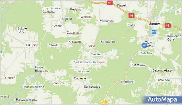 mapa Siedlec gmina Janów, Siedlec gmina Janów na mapie Targeo
