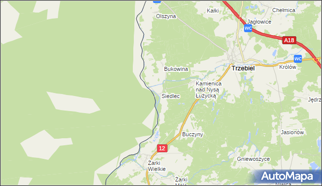 mapa Siedlec gmina Trzebiel, Siedlec gmina Trzebiel na mapie Targeo