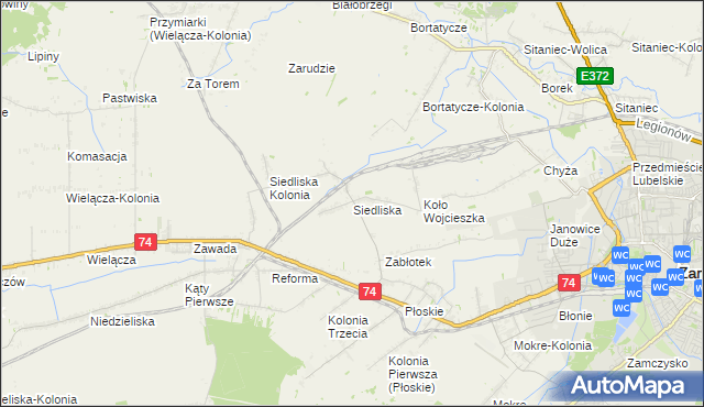 mapa Siedliska gmina Zamość, Siedliska gmina Zamość na mapie Targeo