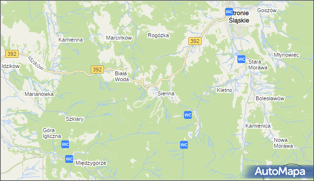 mapa Sienna gmina Stronie Śląskie, Sienna gmina Stronie Śląskie na mapie Targeo