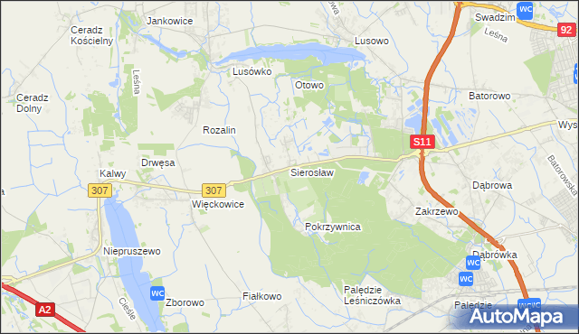 mapa Sierosław gmina Tarnowo Podgórne, Sierosław gmina Tarnowo Podgórne na mapie Targeo