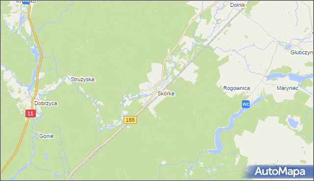 mapa Skórka gmina Krajenka, Skórka gmina Krajenka na mapie Targeo