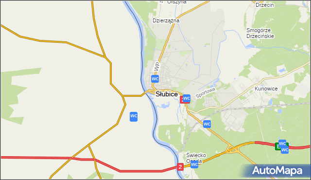 mapa Słubice, Słubice na mapie Targeo